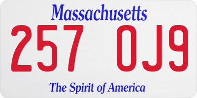 MA license plate 257OJ9