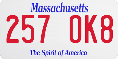 MA license plate 257OK8
