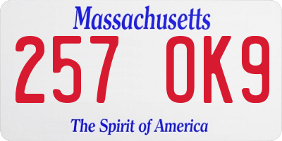 MA license plate 257OK9