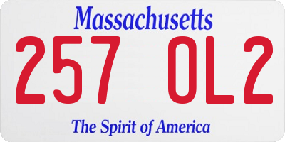 MA license plate 257OL2