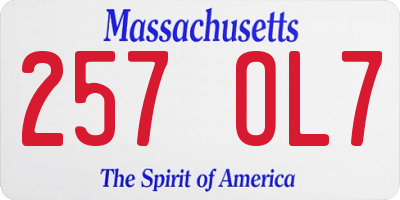 MA license plate 257OL7