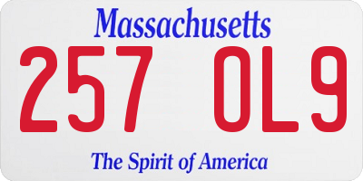 MA license plate 257OL9