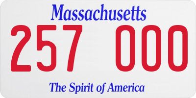 MA license plate 257OO0