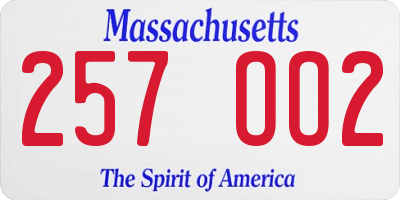 MA license plate 257OO2