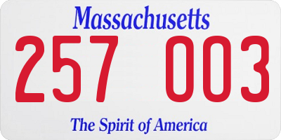 MA license plate 257OO3