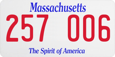 MA license plate 257OO6