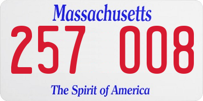 MA license plate 257OO8
