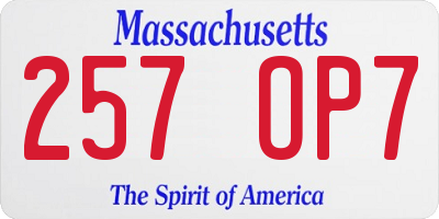 MA license plate 257OP7