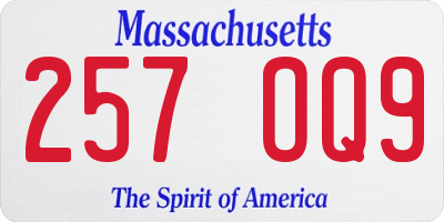 MA license plate 257OQ9