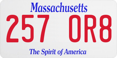 MA license plate 257OR8