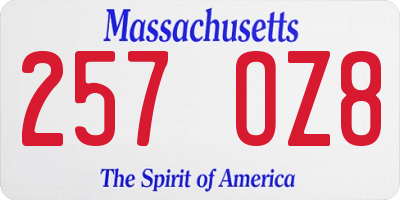 MA license plate 257OZ8