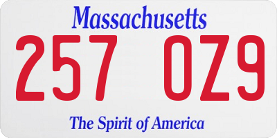 MA license plate 257OZ9