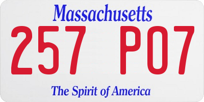 MA license plate 257PO7