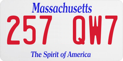 MA license plate 257QW7