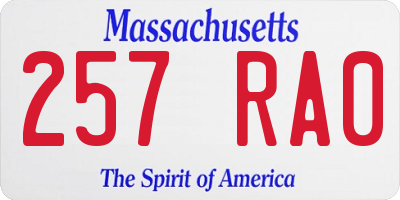 MA license plate 257RA0