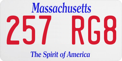 MA license plate 257RG8