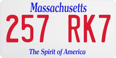 MA license plate 257RK7