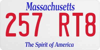 MA license plate 257RT8