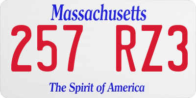MA license plate 257RZ3