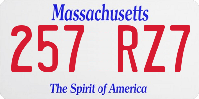 MA license plate 257RZ7