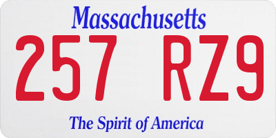 MA license plate 257RZ9