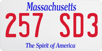 MA license plate 257SD3