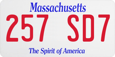 MA license plate 257SD7
