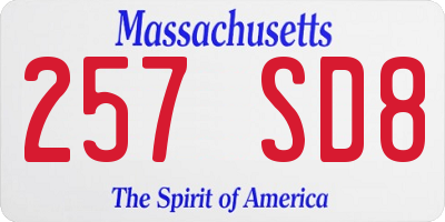 MA license plate 257SD8