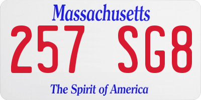 MA license plate 257SG8
