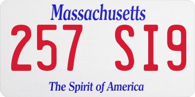 MA license plate 257SI9
