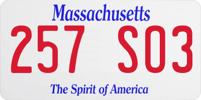 MA license plate 257SO3