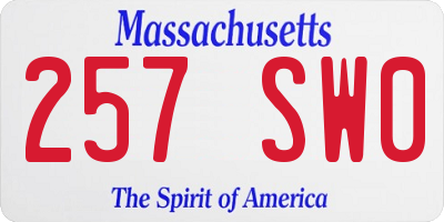 MA license plate 257SW0