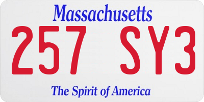 MA license plate 257SY3