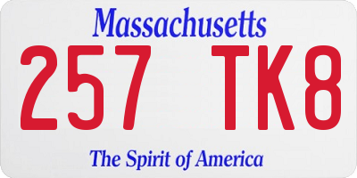 MA license plate 257TK8