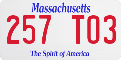MA license plate 257TO3
