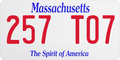 MA license plate 257TO7