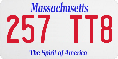 MA license plate 257TT8