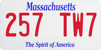 MA license plate 257TW7