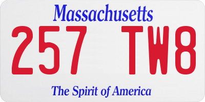 MA license plate 257TW8
