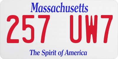 MA license plate 257UW7