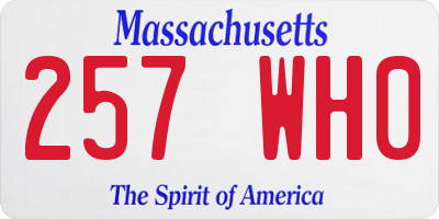 MA license plate 257WH0
