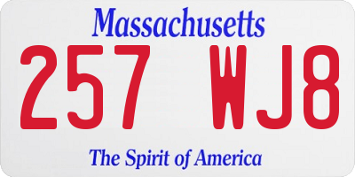 MA license plate 257WJ8