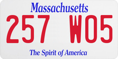 MA license plate 257WO5