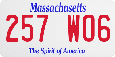 MA license plate 257WO6