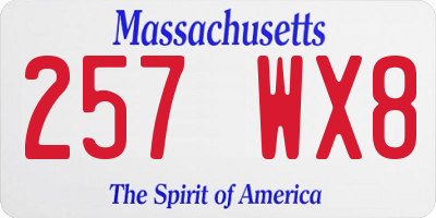 MA license plate 257WX8