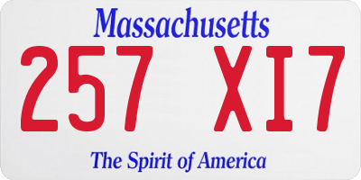 MA license plate 257XI7
