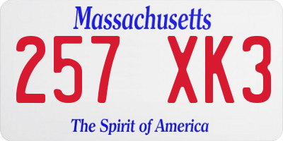 MA license plate 257XK3
