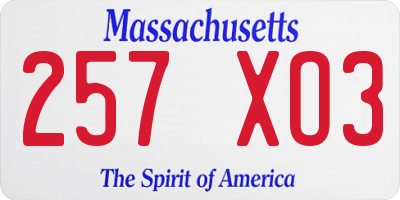 MA license plate 257XO3