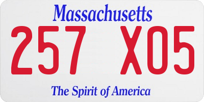 MA license plate 257XO5
