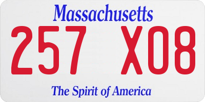 MA license plate 257XO8
